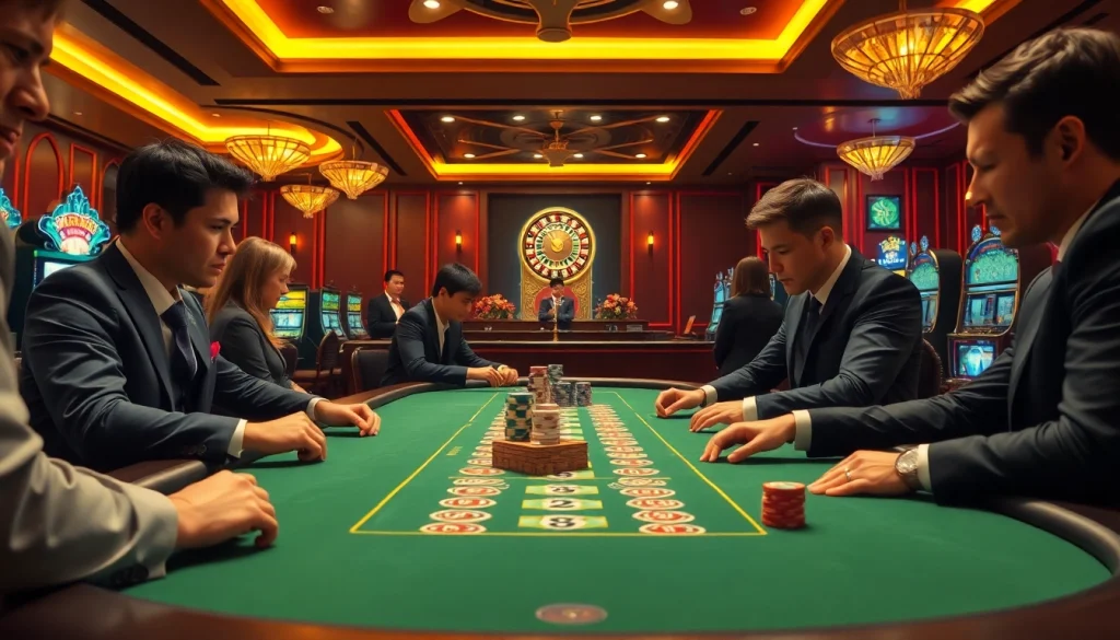 High-stakes poker scene on trang chủ fly88, showcasing excitement and luxury in gambling.